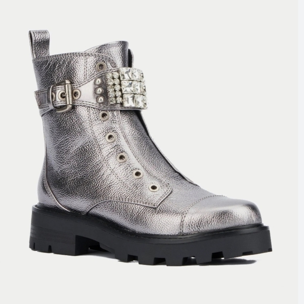 Karl Lagerfeld Paris Lug-sole Maeva Combat Boots With Crystal Detail